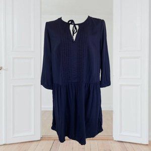 Old Navy Blue Long Sleeve Casual Midi Shirt Dress Tie Collar Women's Large